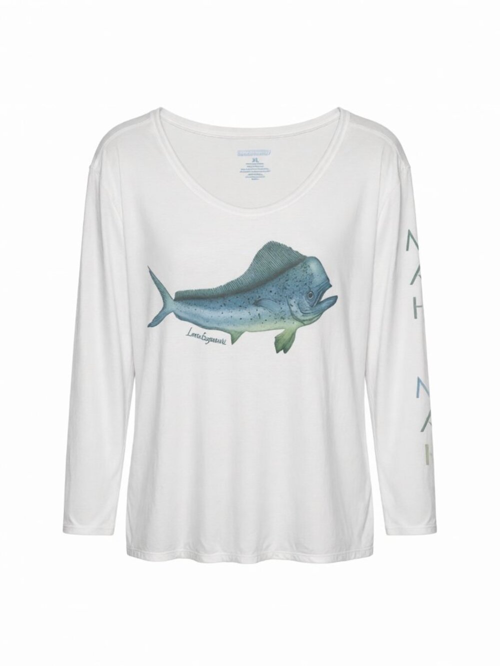 Reel Legends Women's Long Sleeve Tee XL White Mahi Mahi Print Graphic Polyester